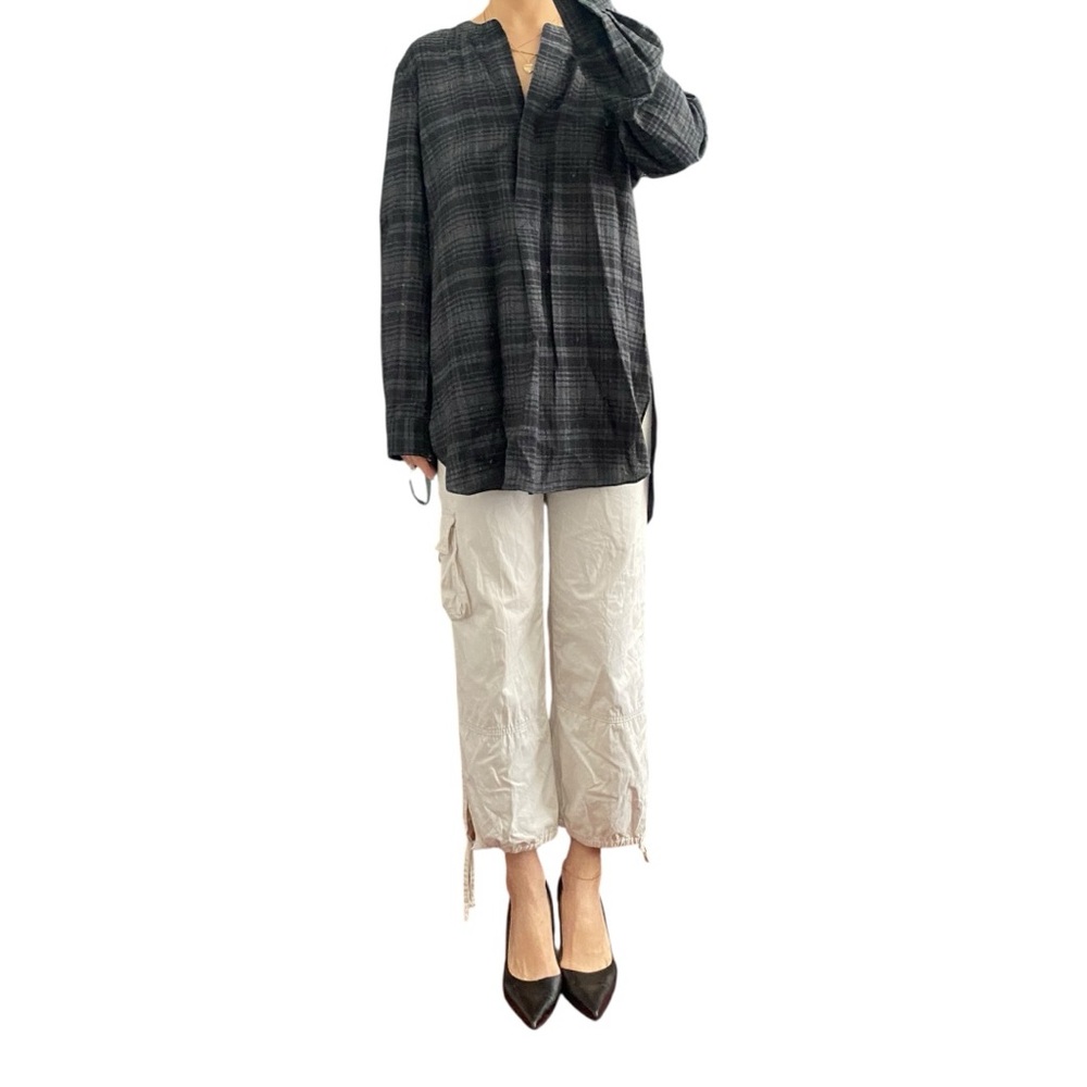Theory Women’s Orvimo Wool Plaid Tunic Gray/Black Top Size M